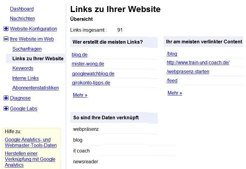 externe Links Google Webmaster Tools externe Links Google Webmaster Tools
